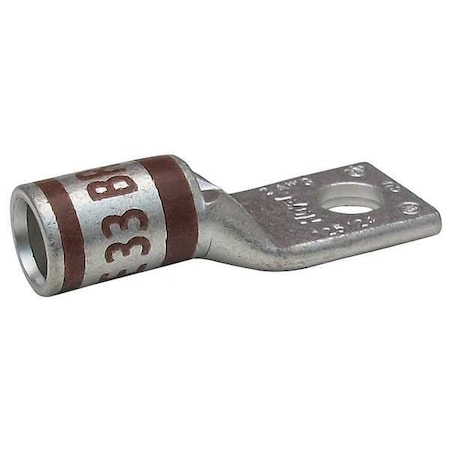 Zoro Select One-Hole Compression Lug, 2 AWG Max, 1/4 in Stud, Short Barrel, Copper, Brown 24C343