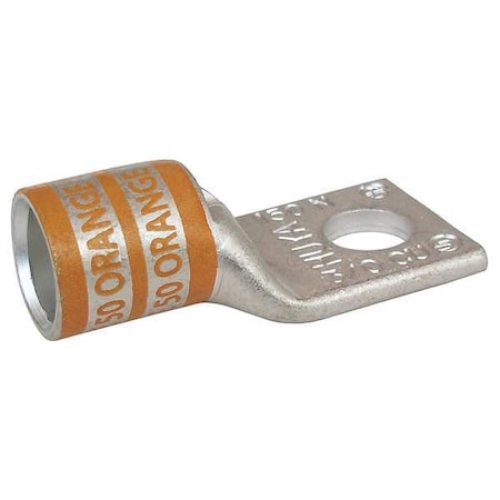 Zoro Select One-Hole Compression Lug, 3/0 AWG Max, 1/2 in Stud, Short Barrel, Copper, Orange 24C372