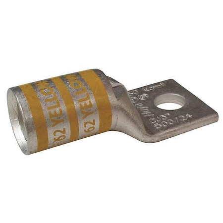 Zoro Select One-Hole Compression Lug, 250 kcmil Max, 3/8 in Stud, Short Barrel, Copper, Yellow 24C367