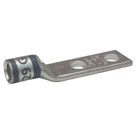 Zoro Select Two-Hole Compression Lug, 4 AWG Max, 3/8 in Stud, Short Barrel, Copper, Gray 24C434