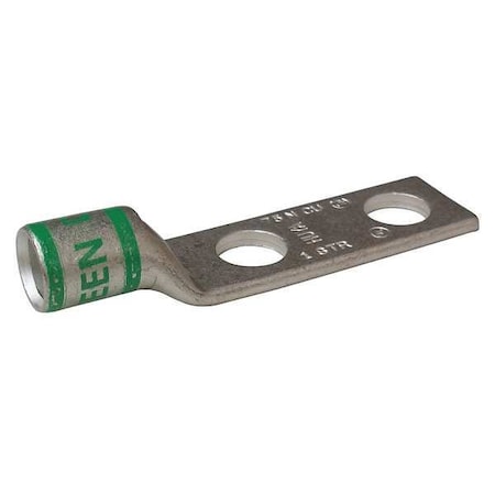 Zoro Select Two-Hole Compression Lug, 1 AWG Max, 5/16 in Stud, Short Barrel, Copper, Green 24C427