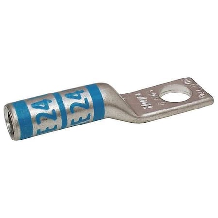 Zoro Select One-Hole Compression Lug, 6 AWG Max, 3/8 in Stud, Long Barrel, Copper, Blue 24C990