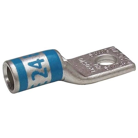 Zoro Select One-Hole Compression Lug, 6 AWG Max, 1/2 in Stud, Long Barrel, Copper, Blue 24C991