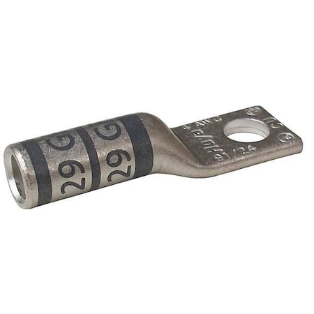 Zoro Select One-Hole Compression Lug, 4 AWG Max, 3/8 in Stud, Long Barrel, Copper, Gray 24C992