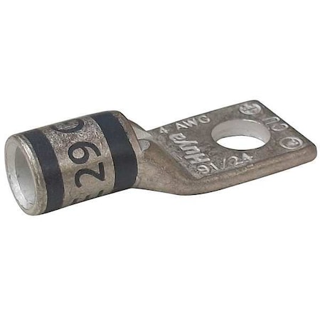 Zoro Select One-Hole Compression Lug, 4 AWG Max, 1/2 in Stud, Long Barrel, Copper, Gray 24C993