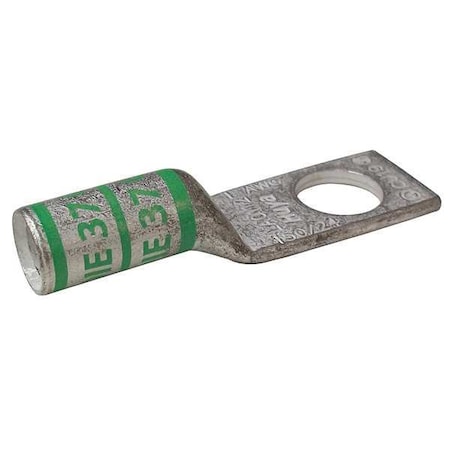 Zoro Select One-Hole Compression Lug, 1 AWG Max, 3/8 in Stud, Long Barrel, Copper, Green 24C998