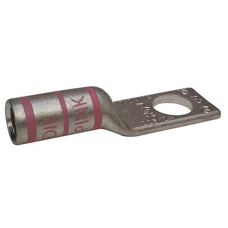 Zoro Select One-Hole Compression Lug, 1/0 AWG Max, 1/4 in Stud, Long Barrel, Copper, Pink 24D001