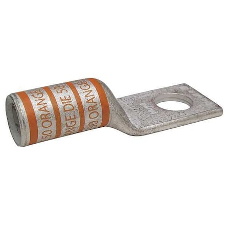 Zoro Select One-Hole Compression Lug, 3/0 AWG Max, 3/8 in Stud, Long Barrel, Copper, Orange 24D005