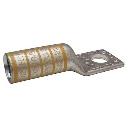 Zoro Select One-Hole Compression Lug, 250 kcmil Max, 3/8 in Stud, Long Barrel, Copper, Yellow 24D006