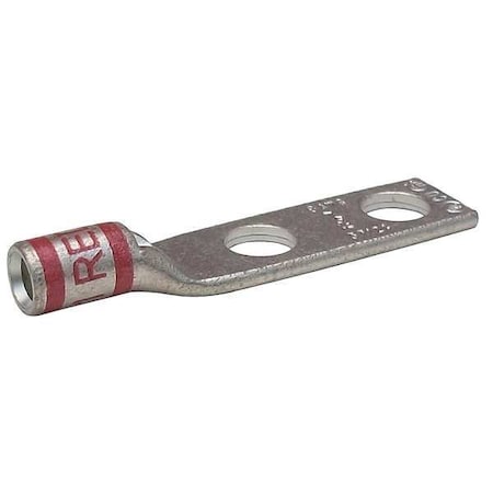 Zoro Select Two-Hole Compression Lug, 8 AWG Max, 1/2 in Stud, Short Barrel, Copper, Red 24D012