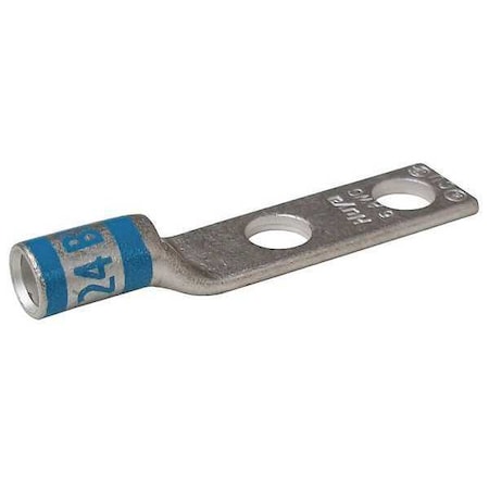 Zoro Select Two-Hole Compression Lug, 6 AWG Max, 5/16 in Stud, Short Barrel, Copper, Blue 24D013