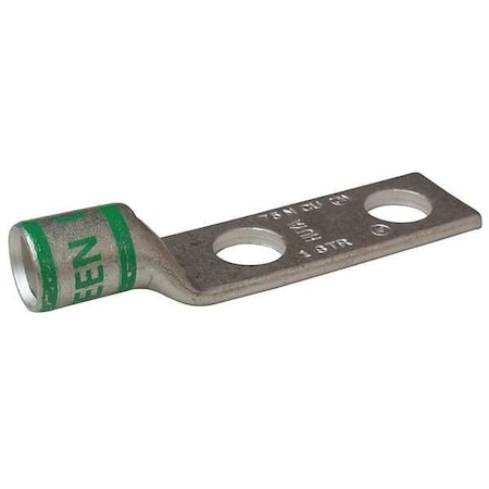 Zoro Select Two-Hole Compression Lug, 1 AWG Max, 1/2 in Stud, Short Barrel, Copper, Green 24D018