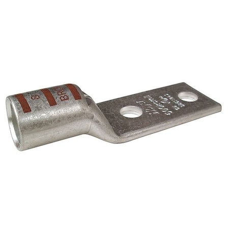 Zoro Select Two-Hole Compression Lug, 500 kcmil Max, 1/4 in Stud, Short Barrel, Copper, Brown 24D020