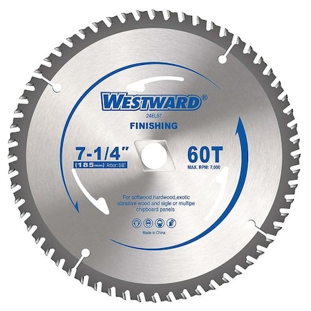 Westward 7-1/4", 60-Teeth Circular Saw Blade 24EL97