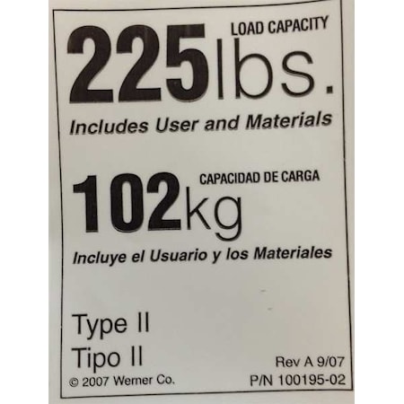 Werner Duty Rating Label Replacement, 225 lb. LDR225