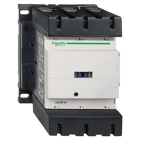 Schneider Electric IEC Magnetic Contactor, 1NC/1NO, 208V AC, 3 P, Non-Reversing, Screw Clamp LC1D115LE7