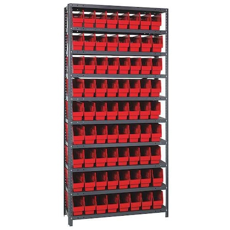 Quantum Storage Systems Steel Bin Shelving, 12 in D x 75 in H x 36 in W, 10 Shelves, Red 1275-201RD