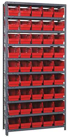QUANTUM STORAGE SYSTEMS Steel Bin Shelving, 36 in W x 75 in H x 12 in D, 10 Shelves, Red 1275-202RD