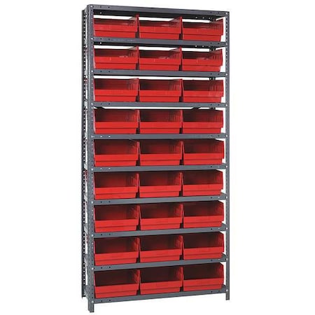 Quantum Storage Systems Steel Bin Shelving, 12 in D x 75 in H x 36 in W, 10 Shelves, Red 1275-209RD