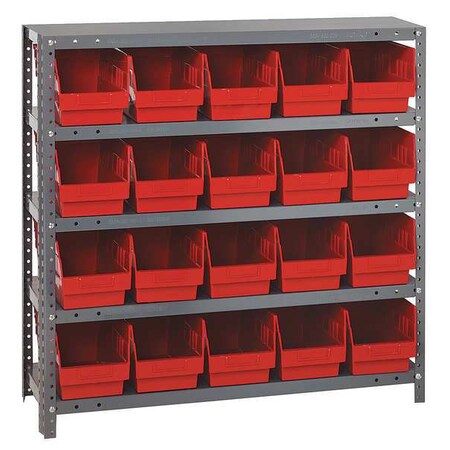 Quantum Storage Systems Steel Bin Shelving, 12 in D x 39 in H x 36 in W, 5 Shelves, Red 1239-202RD