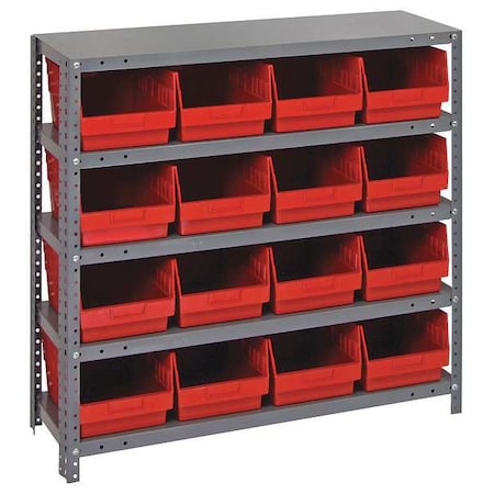 Quantum Storage Systems Steel Bin Shelving, 12 in D x 39 in H x 36 in W, 5 Shelves, Red 1239-207RD