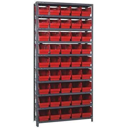 Quantum Storage Systems Steel Bin Shelving, 18 in D x 75 in H x 36 in W, 10 Shelves, Red 1875-204RD