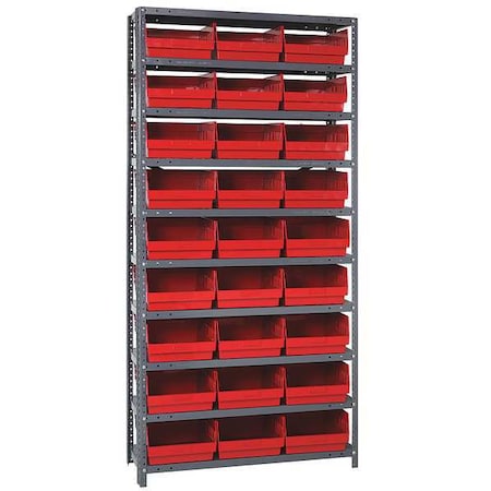 Quantum Storage Systems Steel Bin Shelving, 18 in D x 75 in H x 36 in W, 10 Shelves, Red 1875-210RD