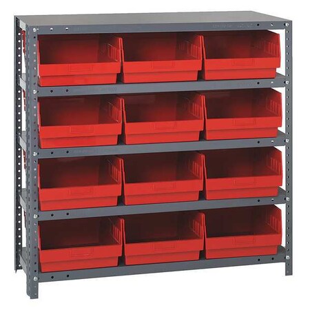 Quantum Storage Systems Steel Bin Shelving, 18 in D x 39 in H x 36 in W, 5 Shelves, Red 1839-210RD
