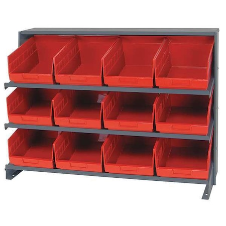 Quantum Storage Systems Steel Bench Pick Rack, 12 in D x 27 in H x 36 in W, 3 Shelves, Red QPRHA-207RD