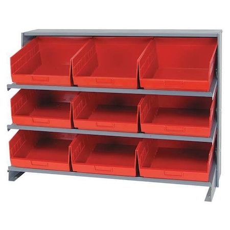 Quantum Storage Systems Steel Bench Pick Rack, 12 in D x 27 in H x 36 in W, 3 Shelves, Red QPRHA-209RD