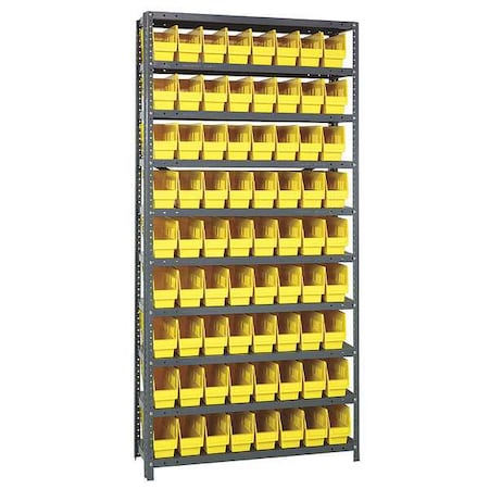 Quantum Storage Systems Steel Bin Shelving, 12 in D x 75 in H x 36 in W, 10 Shelves, Yellow 1275-201YL