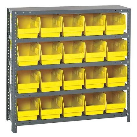 Quantum Storage Systems Steel Bin Shelving, 12 in D x 39 in H x 36 in W, 5 Shelves, Yellow 1239-202YL