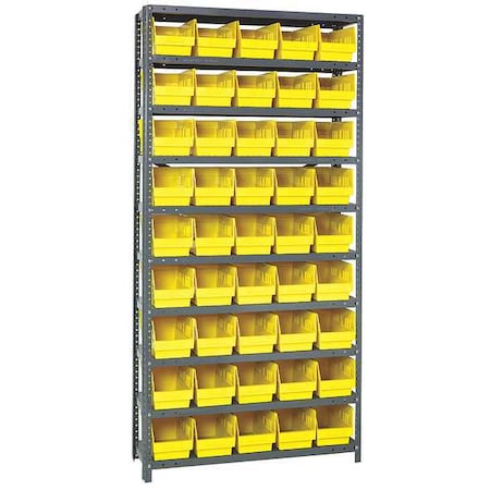 Quantum Storage Systems Steel Bin Shelving, 18 in D x 75 in H x 36 in W, 10 Shelves, Yellow 1875-204YL