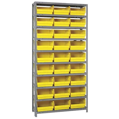 Quantum Storage Systems Steel Bin Shelving, 18 in D x 75 in H x 36 in W, 10 Shelves, Yellow 1875-210YL