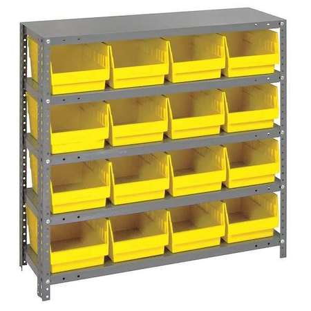 QUANTUM STORAGE SYSTEMS Steel Bin Shelving, 36 in W x 39 in H x 18 in D, 5 Shelves, Yellow 1839-208YL