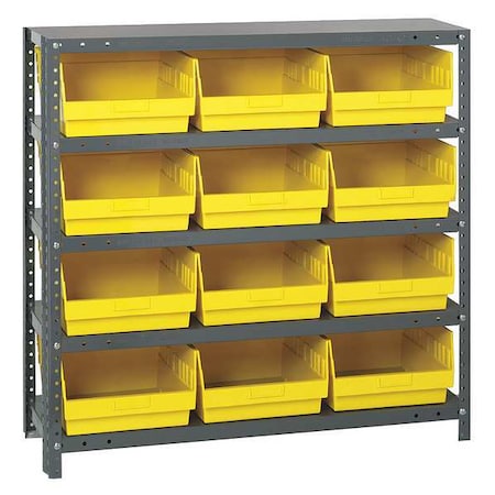 Quantum Storage Systems Steel Bin Shelving, 18 in D x 39 in H x 36 in W, 5 Shelves, Yellow 1839-210YL