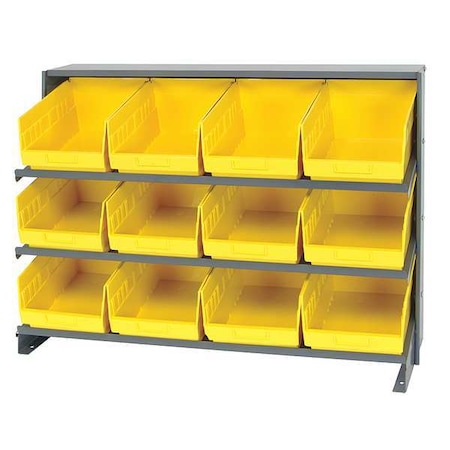 Quantum Storage Systems Steel Bench Pick Rack, 12 in D x 27 in H x 36 in W, 3 Shelves, Yellow QPRHA-207YL