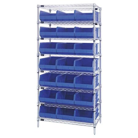 Quantum Storage Systems Steel, Polypropylene Bin Shelving, 12 in D x 75 in H x 36 in W, 8 Shelves, Blue WR8-425BL