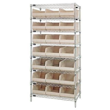 Quantum Storage Systems Steel, Polypropylene Bin Shelving, 21 in D x 74 in H x 36 in W, 8 Shelves, Ivory WR8-485IV