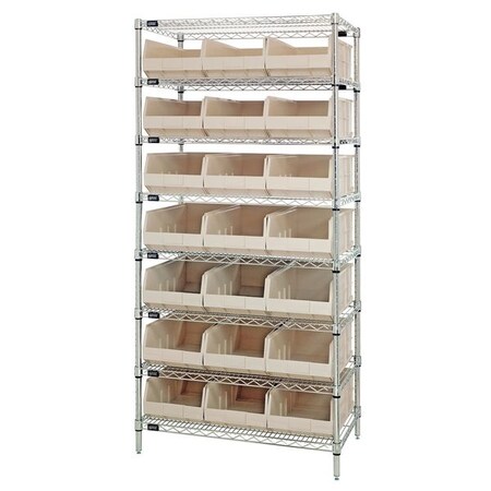 Quantum Storage Systems Steel Wire Bin Shelving, 36" W x 74" H x 12" D, 8 Shelves, Silver WR8-425IV