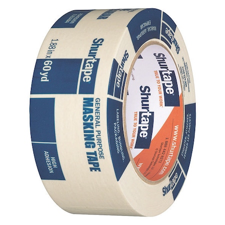 Shurtape Masking Tape, Natural, 48 mm W, 55 m L, 4.6 mil Thick, CP 105 104468