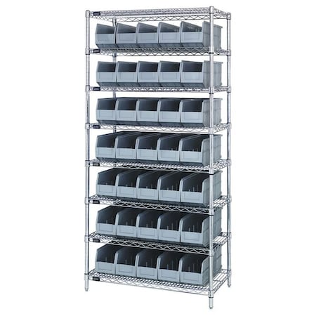 Quantum Storage Systems Steel, Polypropylene Bin Shelving, 18 in D x 74 in H x 36 in W, 8 Shelves, Gray WR8-461GY