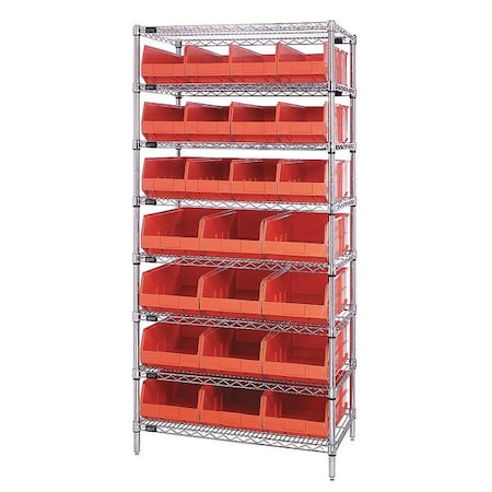 Quantum Storage Systems Steel, Polypropylene Bin Shelving, 21 in D x 74 in H x 36 in W, 8 Shelves, Orange WR8-483485OR