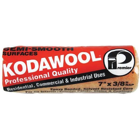 Premier 7" Paint Roller Cover, 3/8" Nap, Polyester/Knitted Wool 7KW2-38