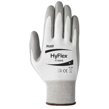ANSELL Hyflex Cut-Resistant Coated Gloves, A2 Cut Level, Polyurethane, White/Gray, Large (Size 9), 1 Pair 11-644V