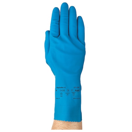 Ansell AlphaTec Chemical Resistant Gloves, Natural Rubber, 12 in L, 16 mil, Blue, 10, 1 PR 87-155