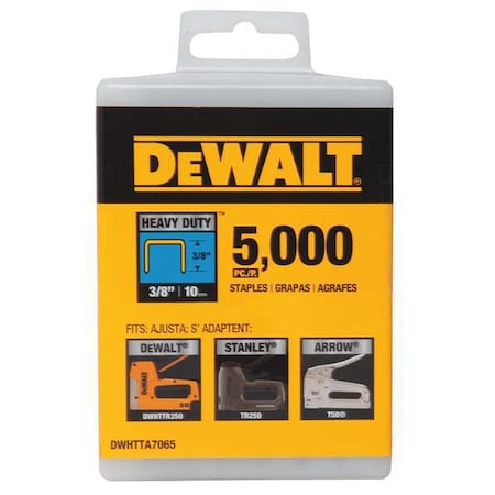 Dewalt Heavy Duty Staples, T25, 1/2 in Leg L, Steel, 5000 PK DWHTTA7085