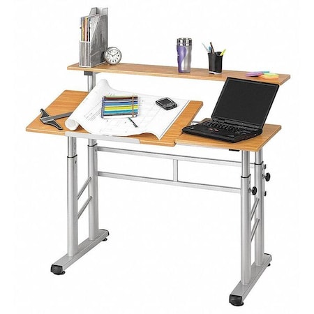 Safco Rectangle Split Level Drafting Table, 47.25 W, 29.75 L, 37.25 H, Woodgrain Melamine Top, Medium Oak 3965MO