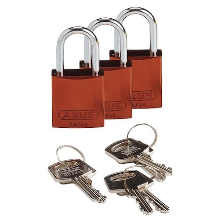 Brady Lockout Padlock, Keyed Alike, Aluminum, Brown, 1 in Shackle Height, 1 1/4 in Body Width, 3 PK 133285