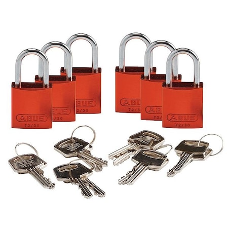 Brady Lockout Padlock, Keyed Different, Aluminum, Orange, 1 in Shackle Height, 1 1/4 in Body Width, 6 PK 133265